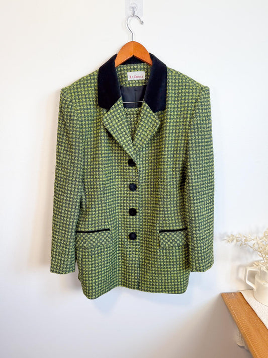Vintage Green Tweed Skirt Suit (Size L)