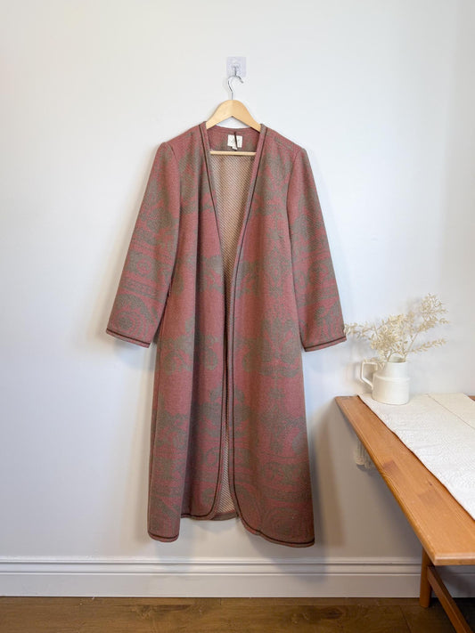 J.Jill Long Quilt Wool Jacket in Dusty Rose/Green (Size M/L)