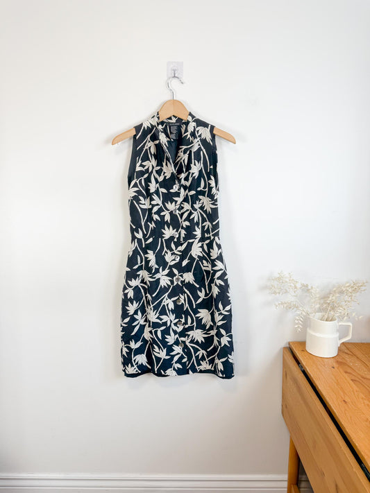 Vintage Silk Sleeveless Mini Dress in Bamboo Print (Size M)