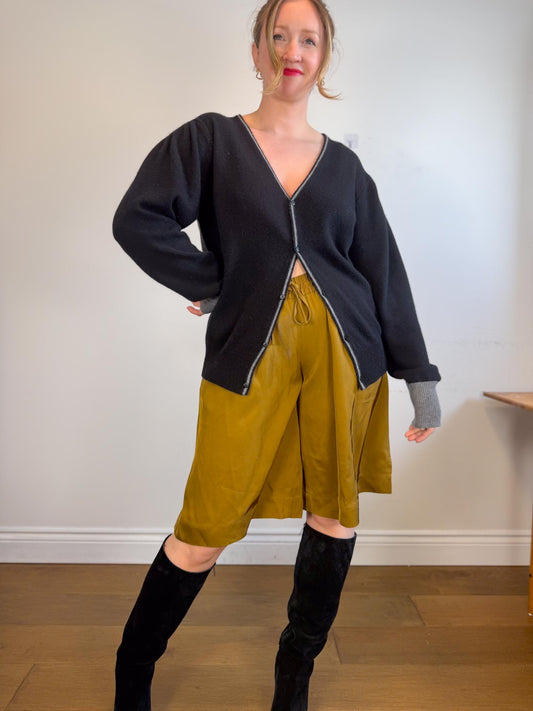 Random Identities Designer Wool & Cashmere Bicolour Cardigan in Black/Grey (Size L)