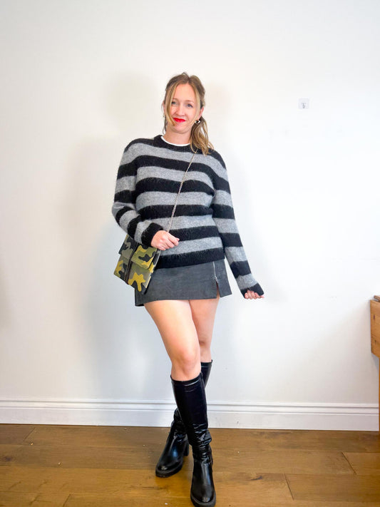 COS Alpaca Blend Striped Sweater in Black/Grey (Size M/L)