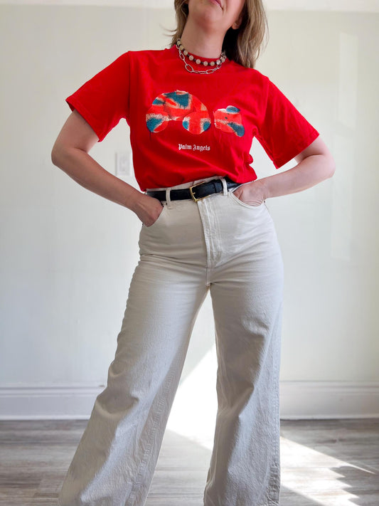 Palm Angels Designer "Union Jack Teddy Bear T-Shirt in Red" (Size Men's S)