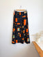Vintage Abstract Floral Print Midi Skirt in Black/Orange (Size M)