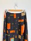 Vintage Abstract Floral Print Midi Skirt in Black/Orange (Size M)