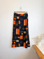 Vintage Abstract Floral Print Midi Skirt in Black/Orange (Size M)