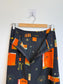 Vintage Abstract Floral Print Midi Skirt in Black/Orange (Size M)