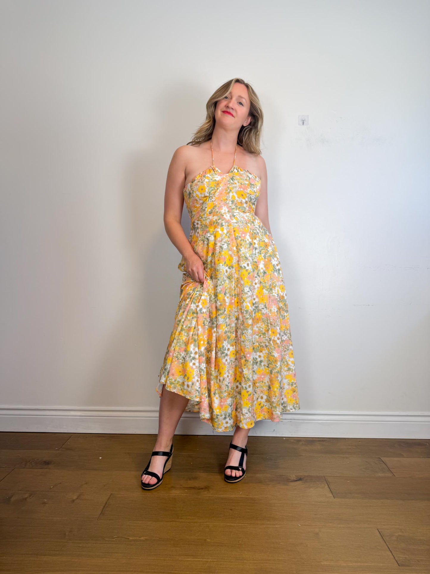 Anthropologie En Saison "Kasey Halter Dress in Yellow Floral" (Size M)