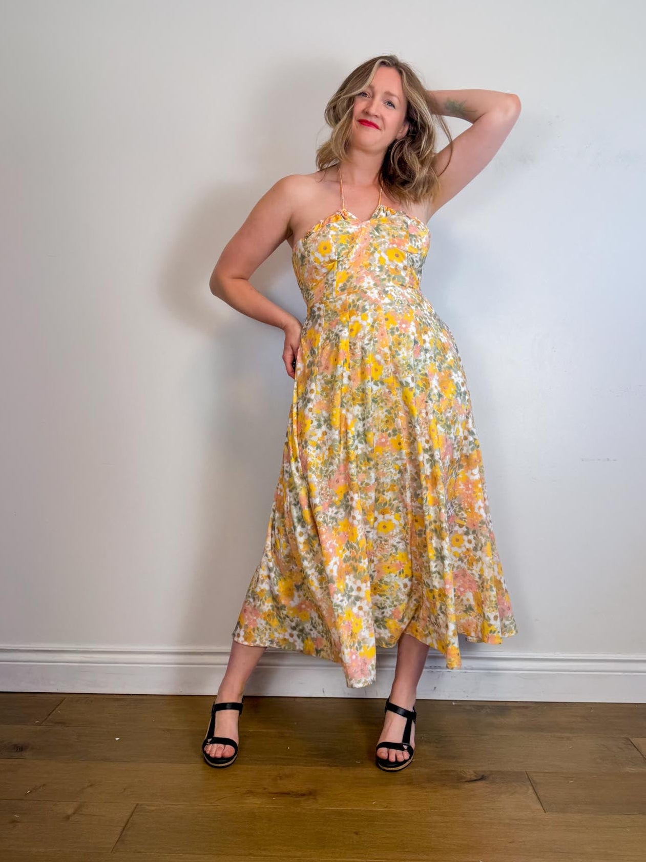 Anthropologie En Saison "Kasey Halter Dress in Yellow Floral" (Size M)