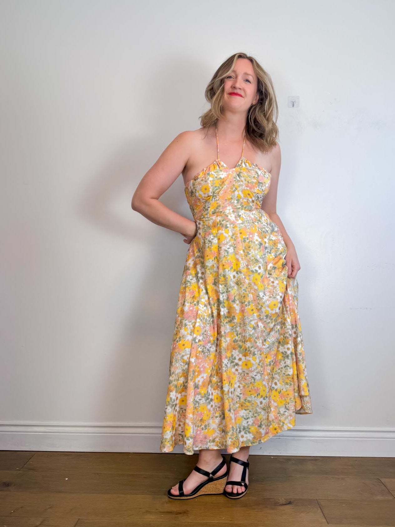 Anthropologie En Saison "Kasey Halter Dress in Yellow Floral" (Size M)