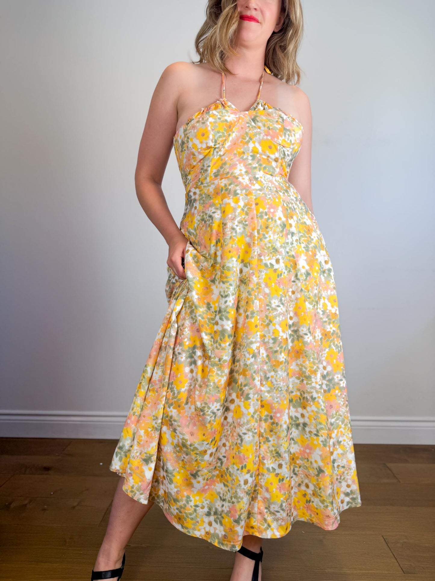 Anthropologie En Saison "Kasey Halter Dress in Yellow Floral" (Size M)