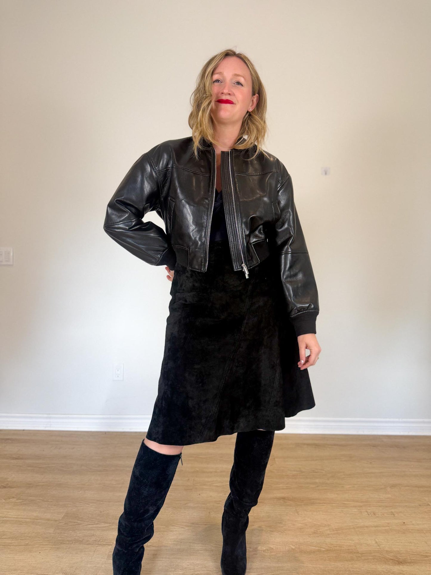 Babaton "Synergy Bomber - UnReal Leather in Black" (Size S)