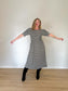 GANNI "Shirred Checked Recycled Seersucker Midi Dress in Black/White" (Size L)