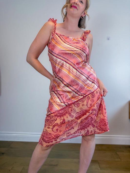 Vintage Slip Dress in Pink Stripe/Floral (Size M)