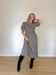 GANNI "Shirred Checked Recycled Seersucker Midi Dress in Black/White" (Size L)