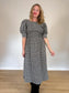 GANNI "Shirred Checked Recycled Seersucker Midi Dress in Black/White" (Size L)