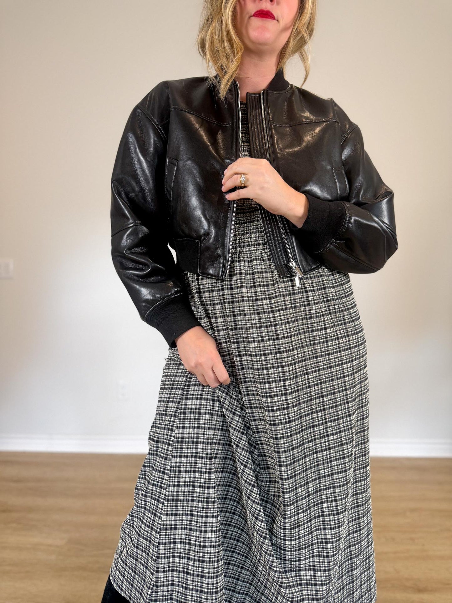Babaton "Synergy Bomber - UnReal Leather in Black" (Size S)