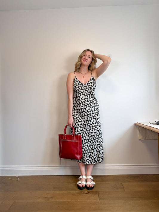 Gap Floral Midi Dress in Black/White (Size L)