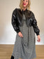 GANNI "Shirred Checked Recycled Seersucker Midi Dress in Black/White" (Size L)