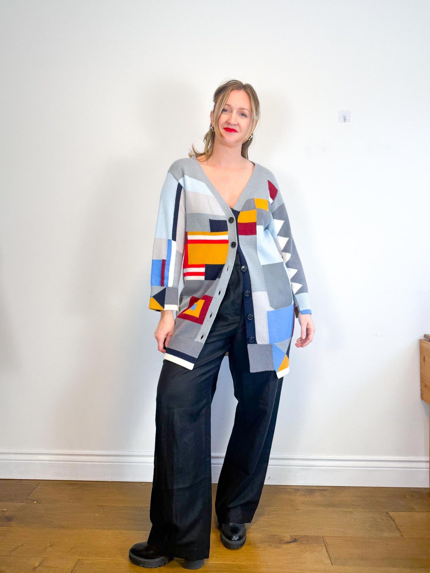 MRZ Designer Wool & Cashmere Colourblock Long Cardigan (Size XS-M)
