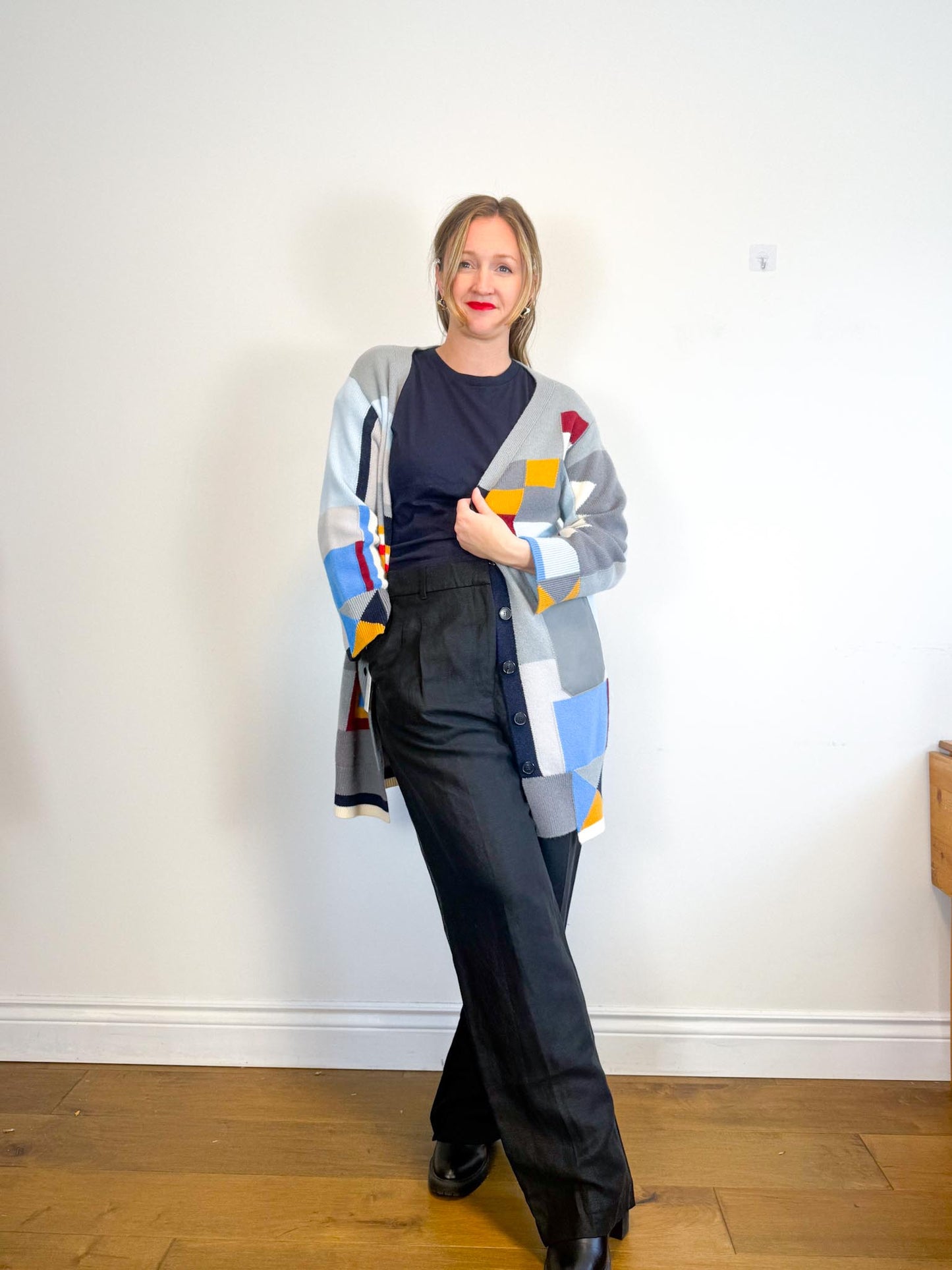 MRZ Designer Wool & Cashmere Colourblock Long Cardigan (Size XS-M)