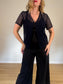 Vintage Short Sleeve Open Front Lace Top in Black (Size short-sleeve open-front lace