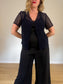 Vintage Short Sleeve Open Front Lace Top in Black (Size short-sleeve open-front lace