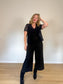 Vintage Short Sleeve Open Front Lace Top in Black (Size short-sleeve open-front lace