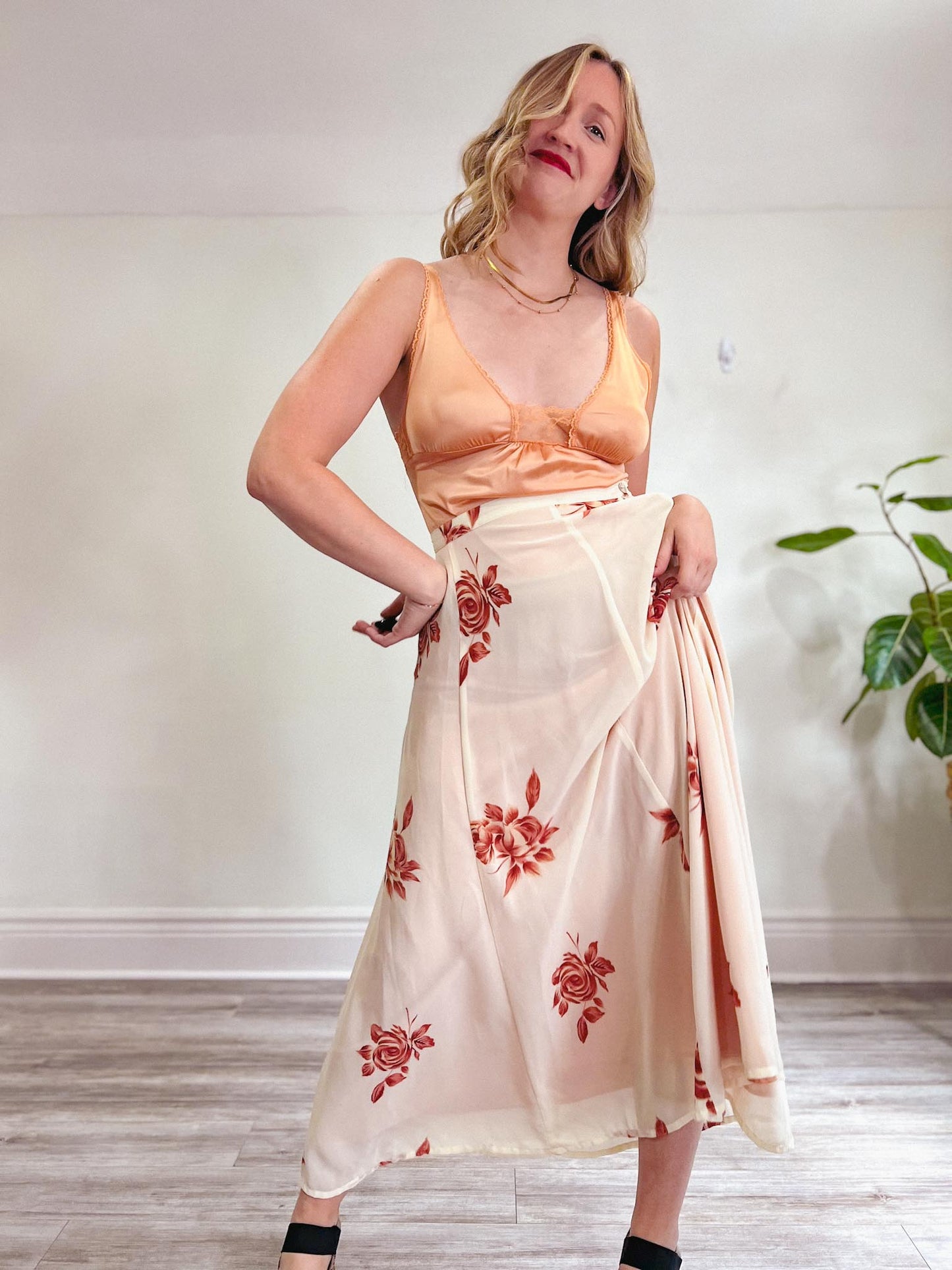 Vintage Slip Dress in Salmon (Size M)