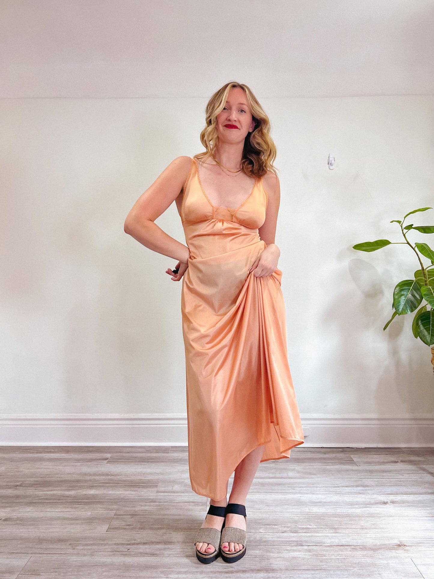 Vintage Slip Dress in Salmon (Size M)