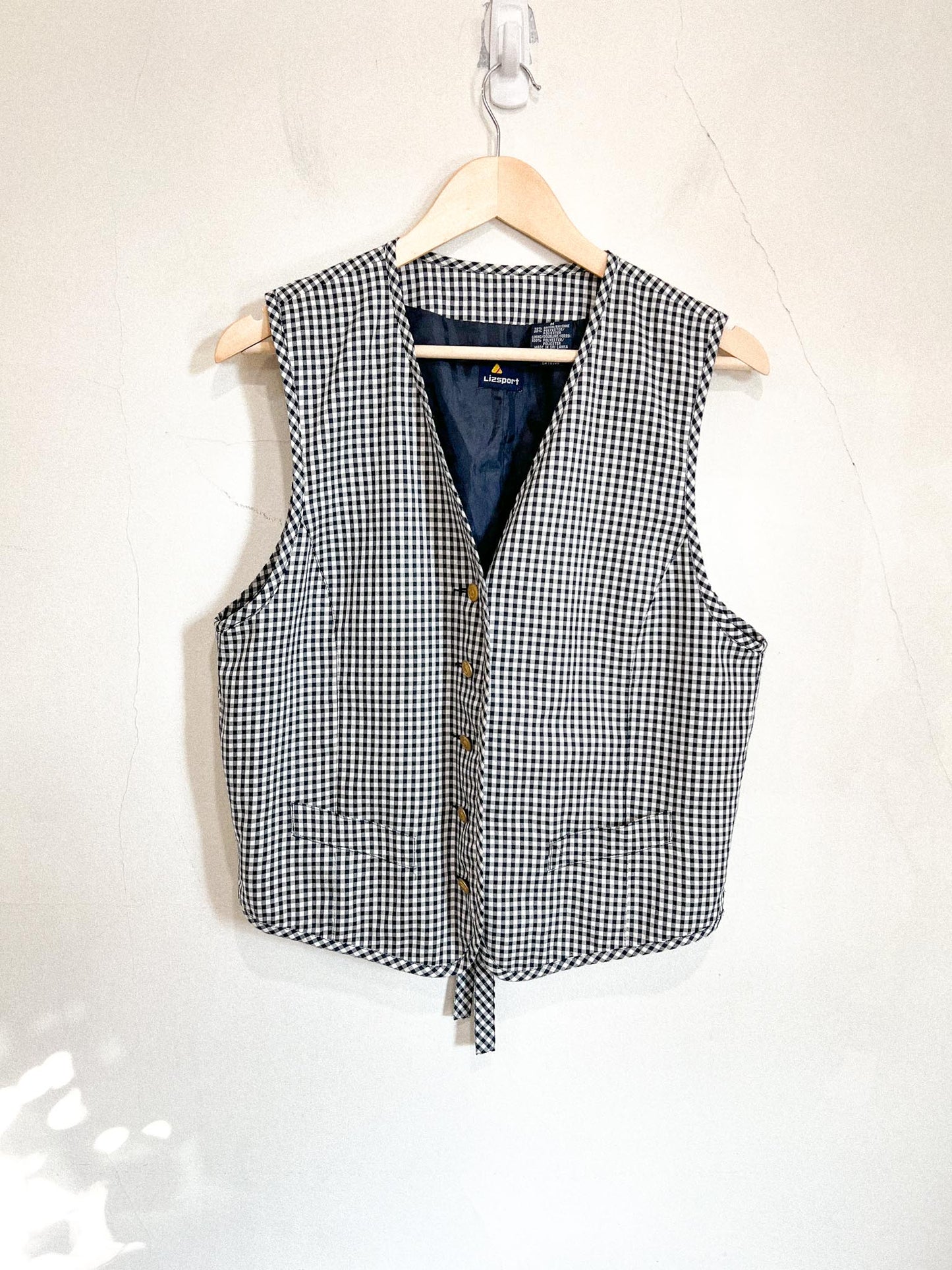 Vintage Gingham Vest in Black/White (Size M)