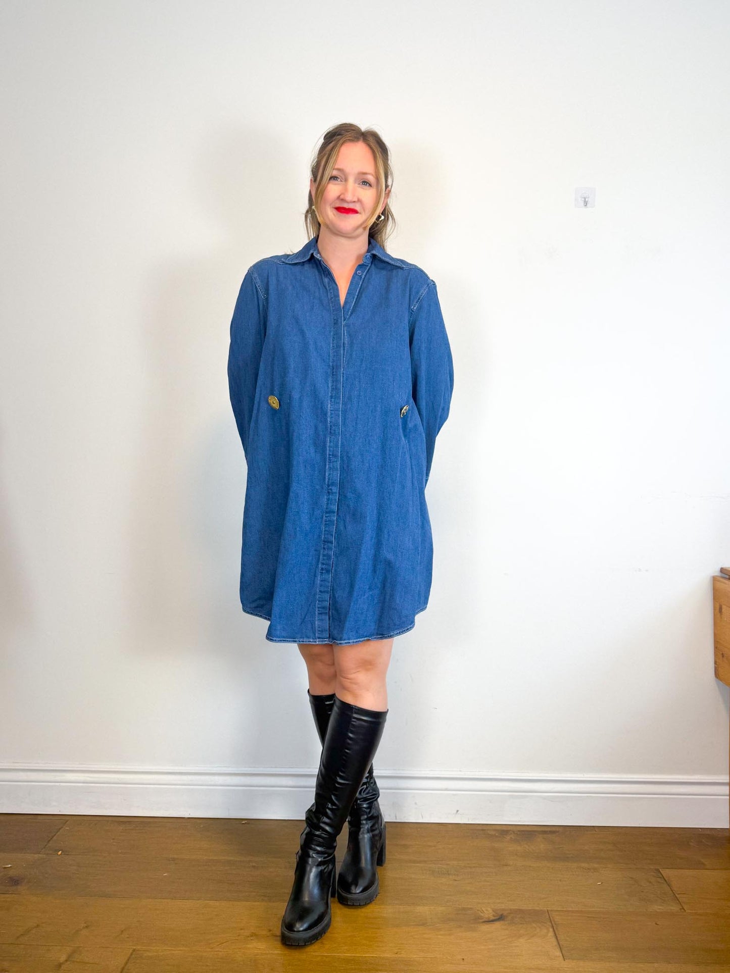 MM6 Maison Margiela Denim Dress with Large Gold Buttons (Size L/XL)