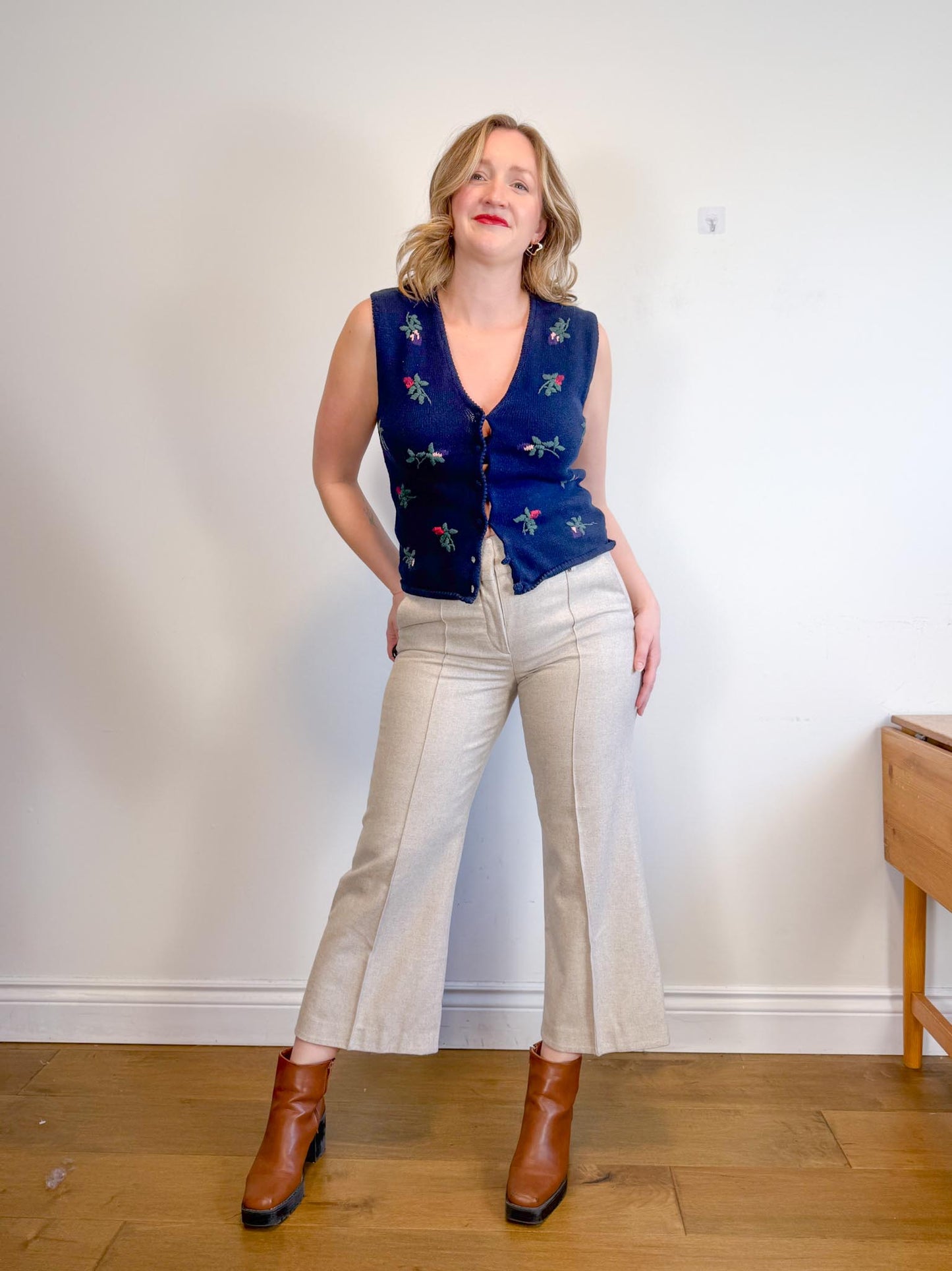 DOROTHEE SCHUMACHER Designer Wool Trousers in Cream (Size L)