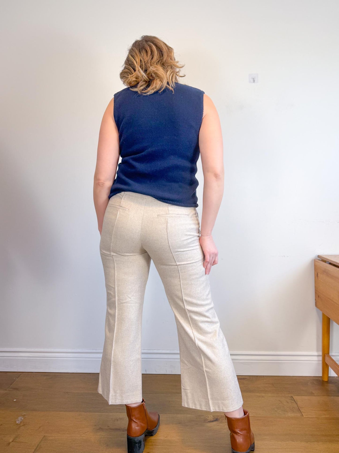 DOROTHEE SCHUMACHER Designer Wool Trousers in Cream (Size L)