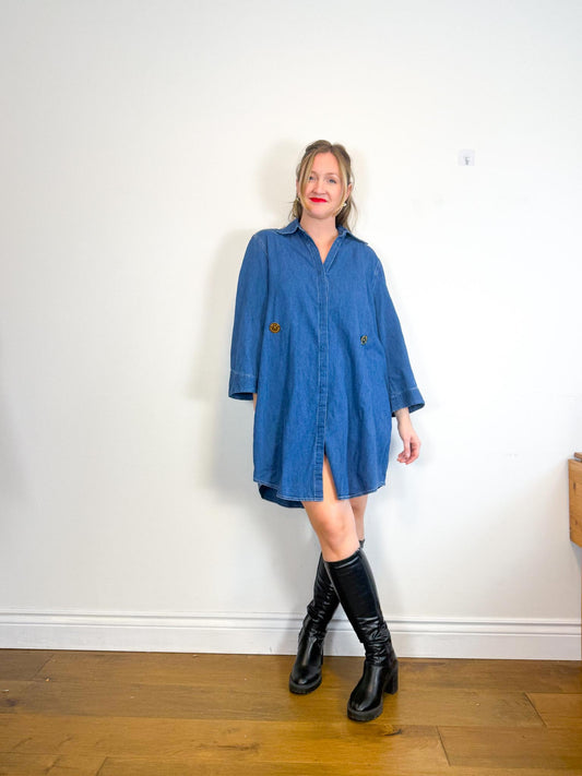 MM6 Maison Margiela Denim Dress with Large Gold Buttons (Size L/XL)