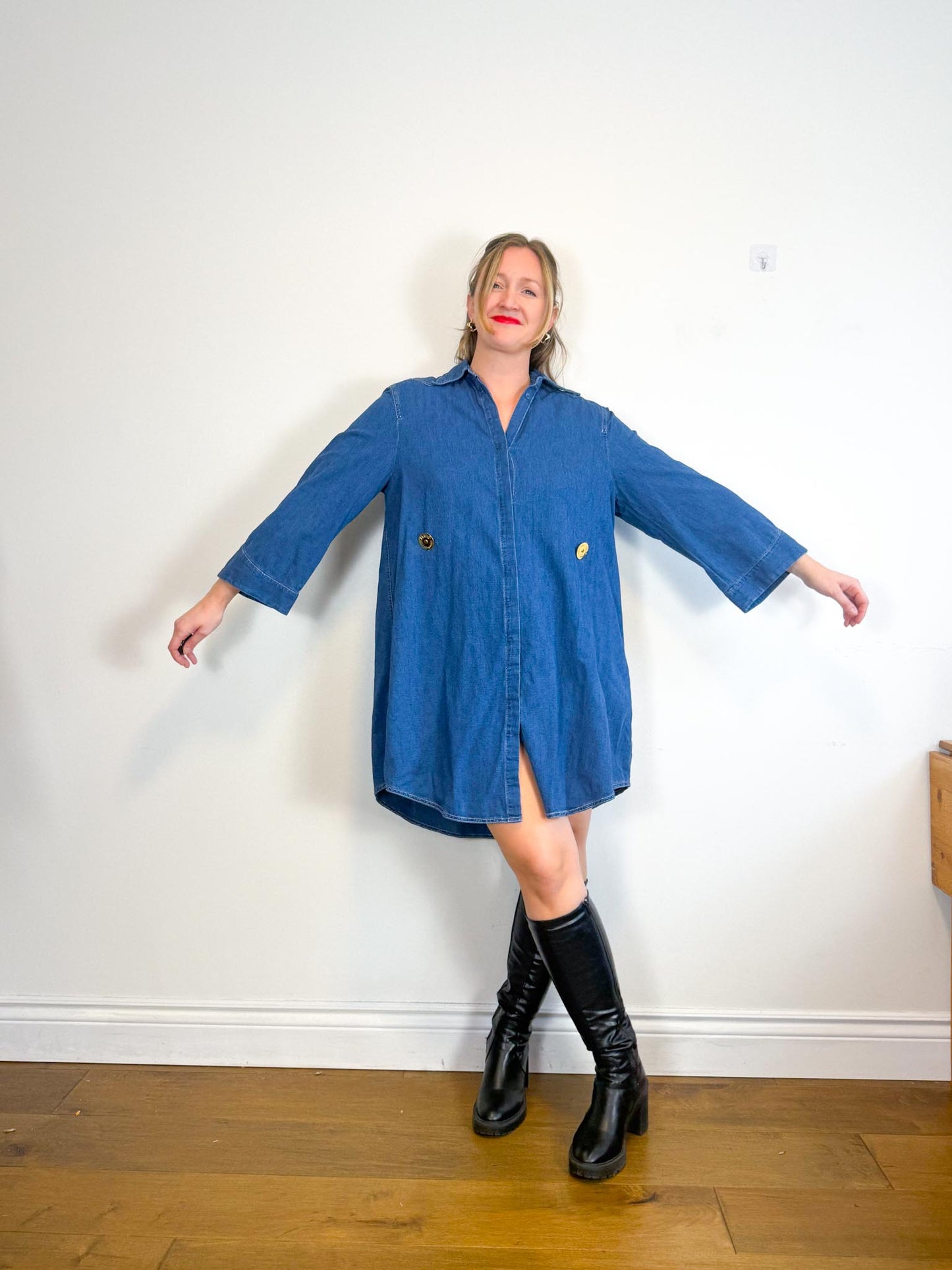 MM6 Maison Margiela Denim Dress with Large Gold Buttons (Size L/XL)