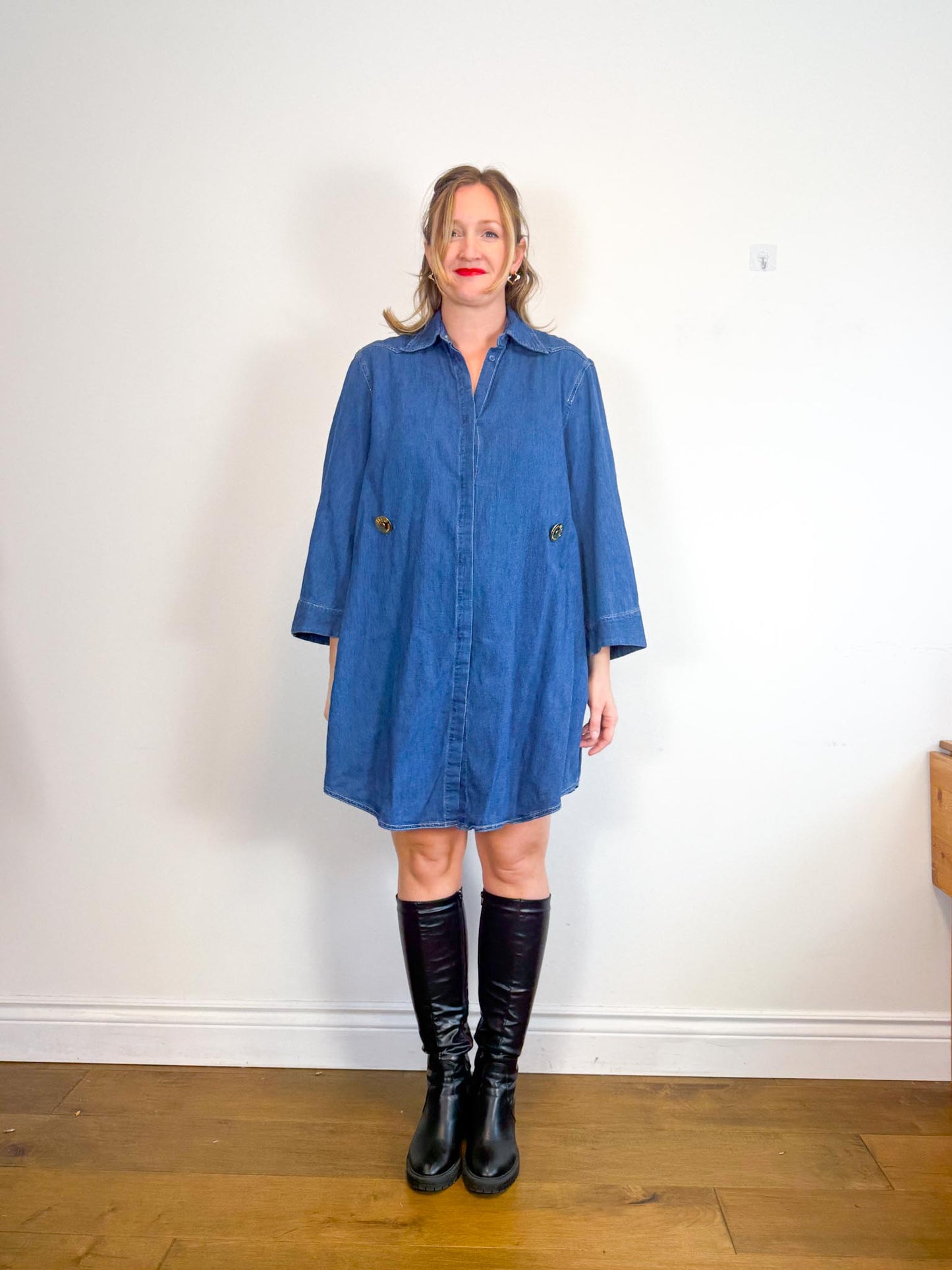MM6 Maison Margiela Denim Dress with Large Gold Buttons (Size L/XL)