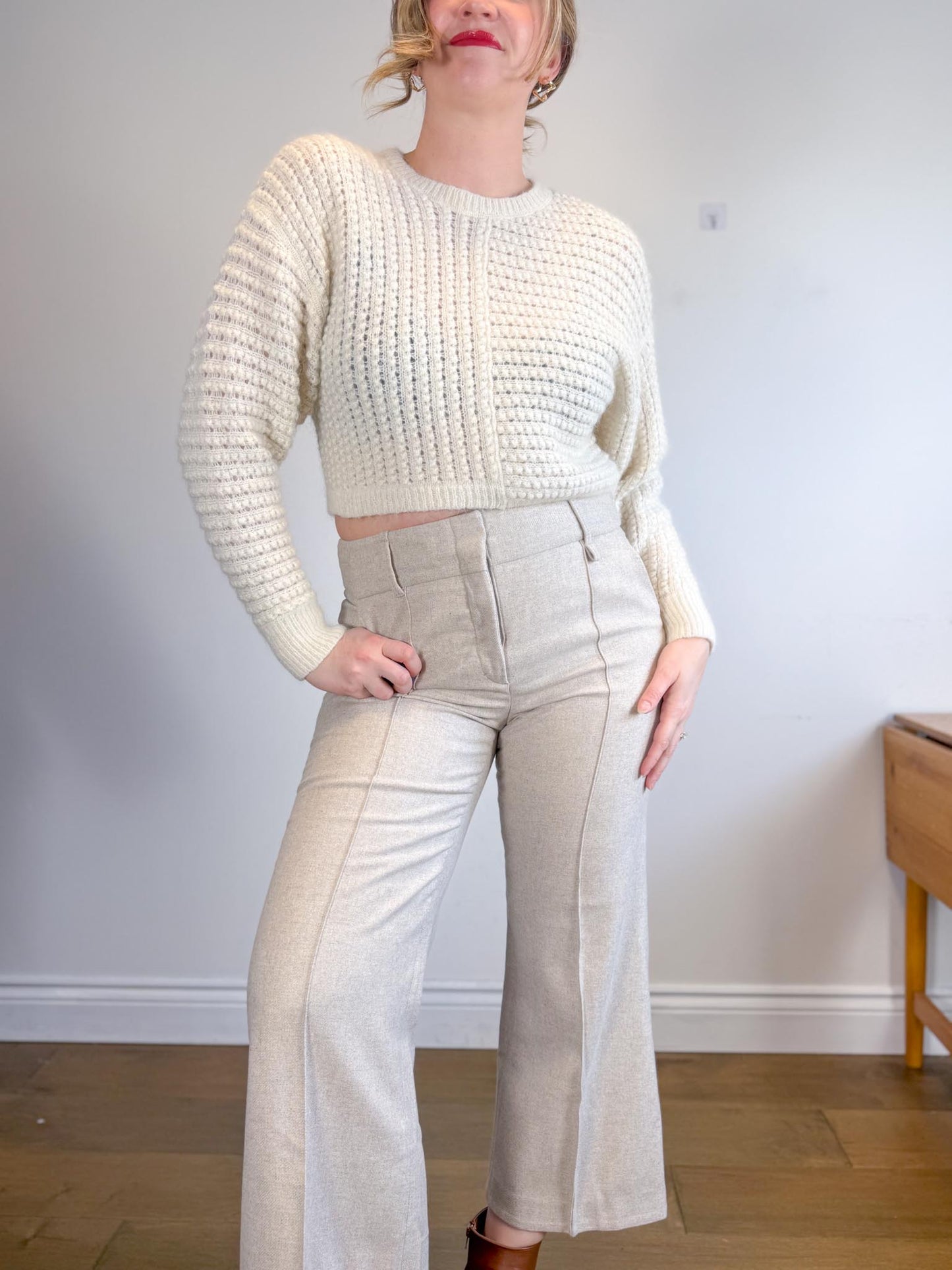 DOROTHEE SCHUMACHER Designer Wool Trousers in Cream (Size L)