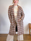 TAHARI Long Plaid Shacket in Brown/White (Size L)