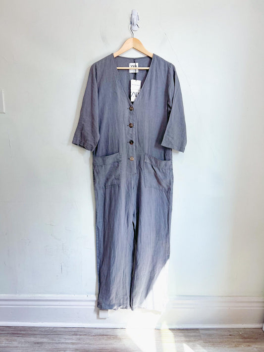 Zara Linen Jumpsuit in Grey (Size S/M)