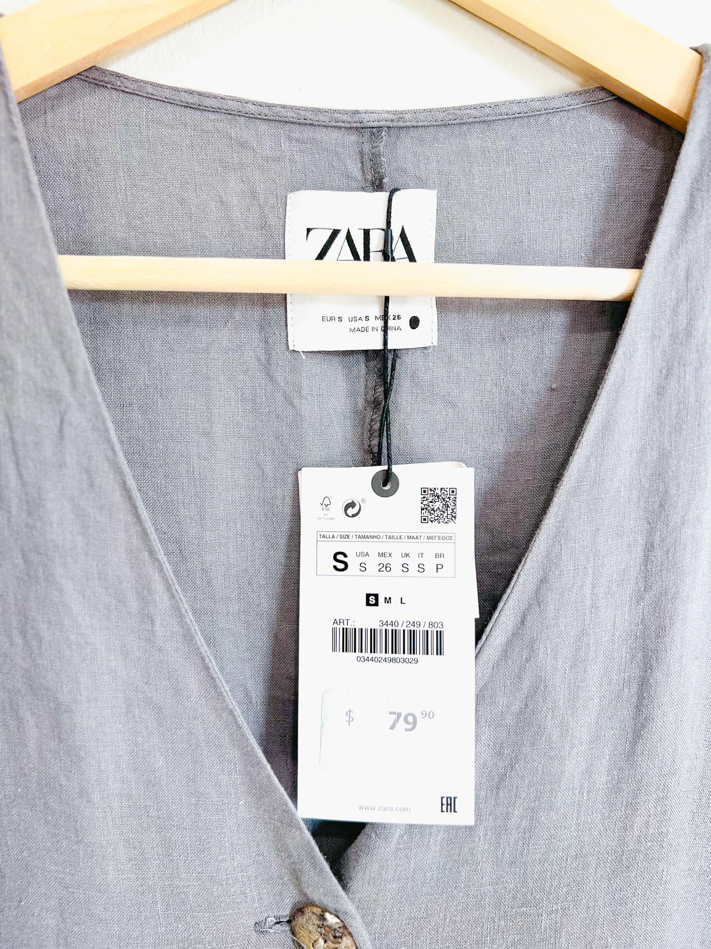 Zara Linen Jumpsuit in Grey (Size S/M)