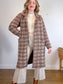 TAHARI Long Plaid Shacket in Brown/White (Size L)