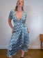 Club Monaco Wrap Dress in White/Blue/Green Print (Size M)