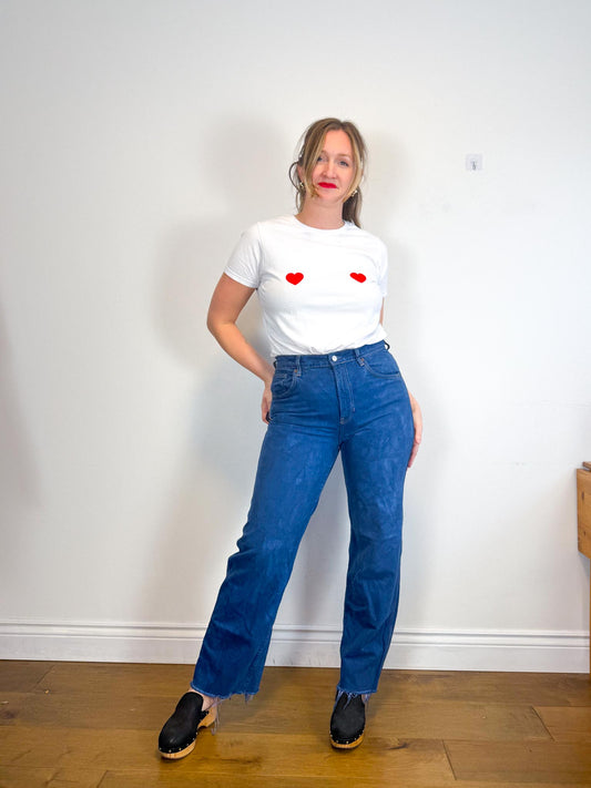 Reformation "Val 90s Mid Rise Straight Jeans in Tie Dye Blue" (Size 29)