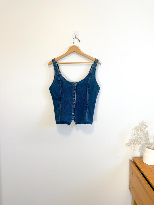 Free People "Kara Vest in Dark Wash Denim NWT (Size L)
