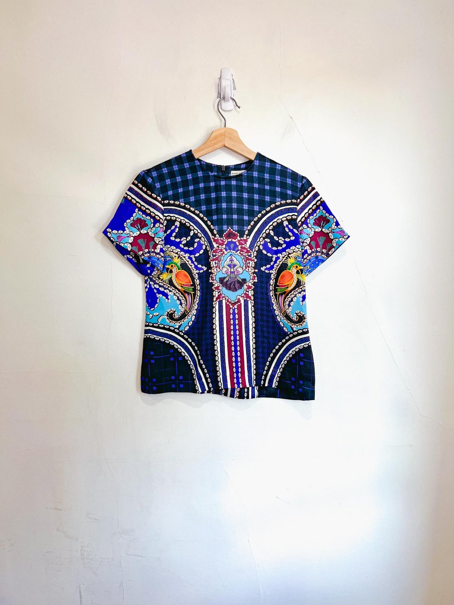 Mary Katrantzou Designer Short Sleeve Top in Mixed Print (Size M)