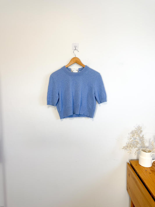 ALTUZARRA Designer Cashmere Blend Cropped Sweater in Blue (Size S)