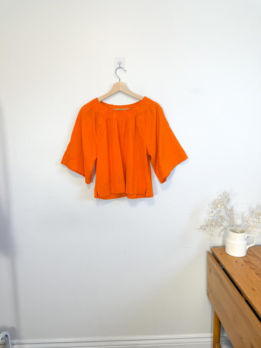 Everlane "The Seersucker Gathered Tee in Orange" (Size M)