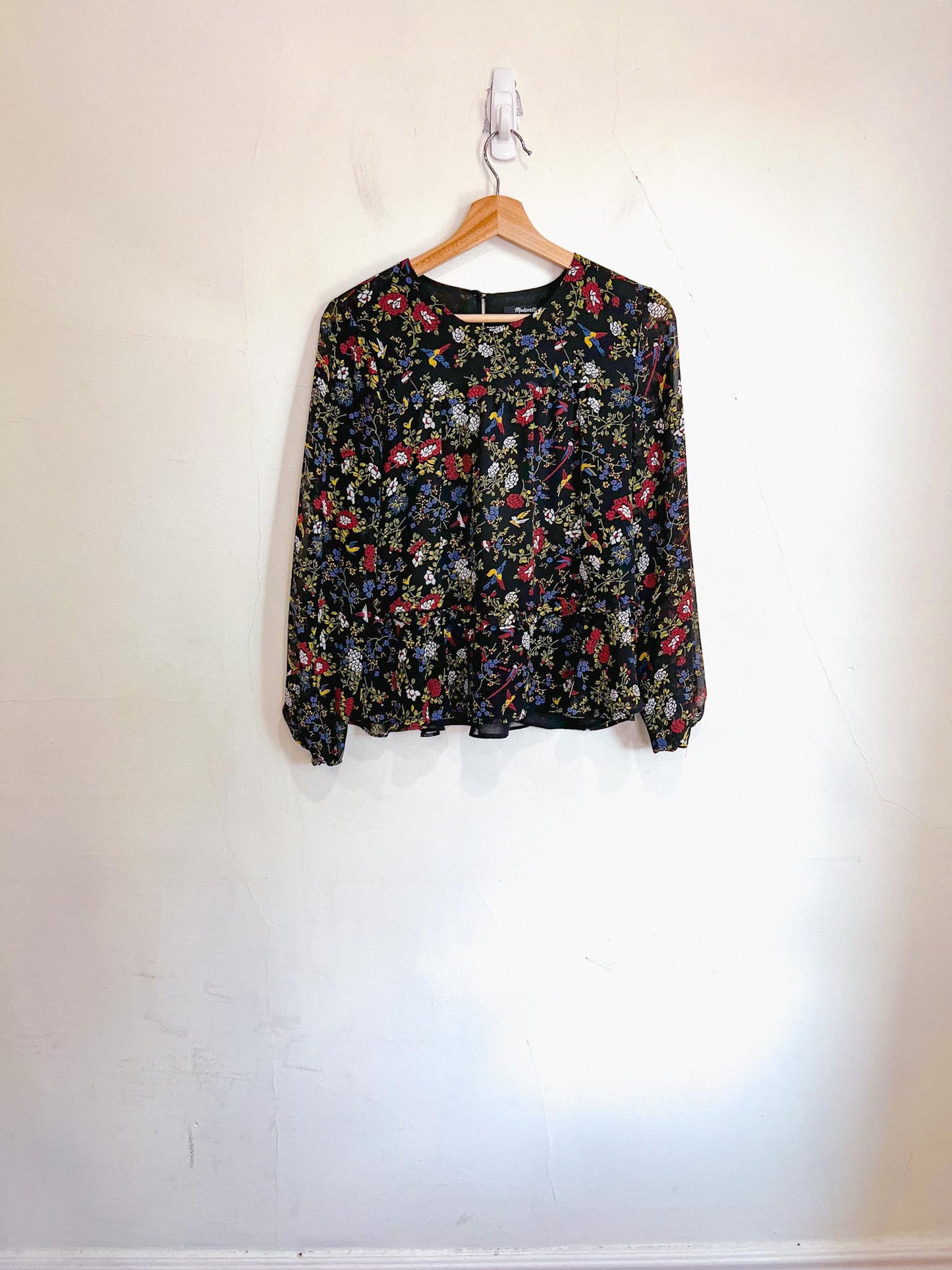 Madewell Long Sleeve Blouse in Black Floral (Size S)