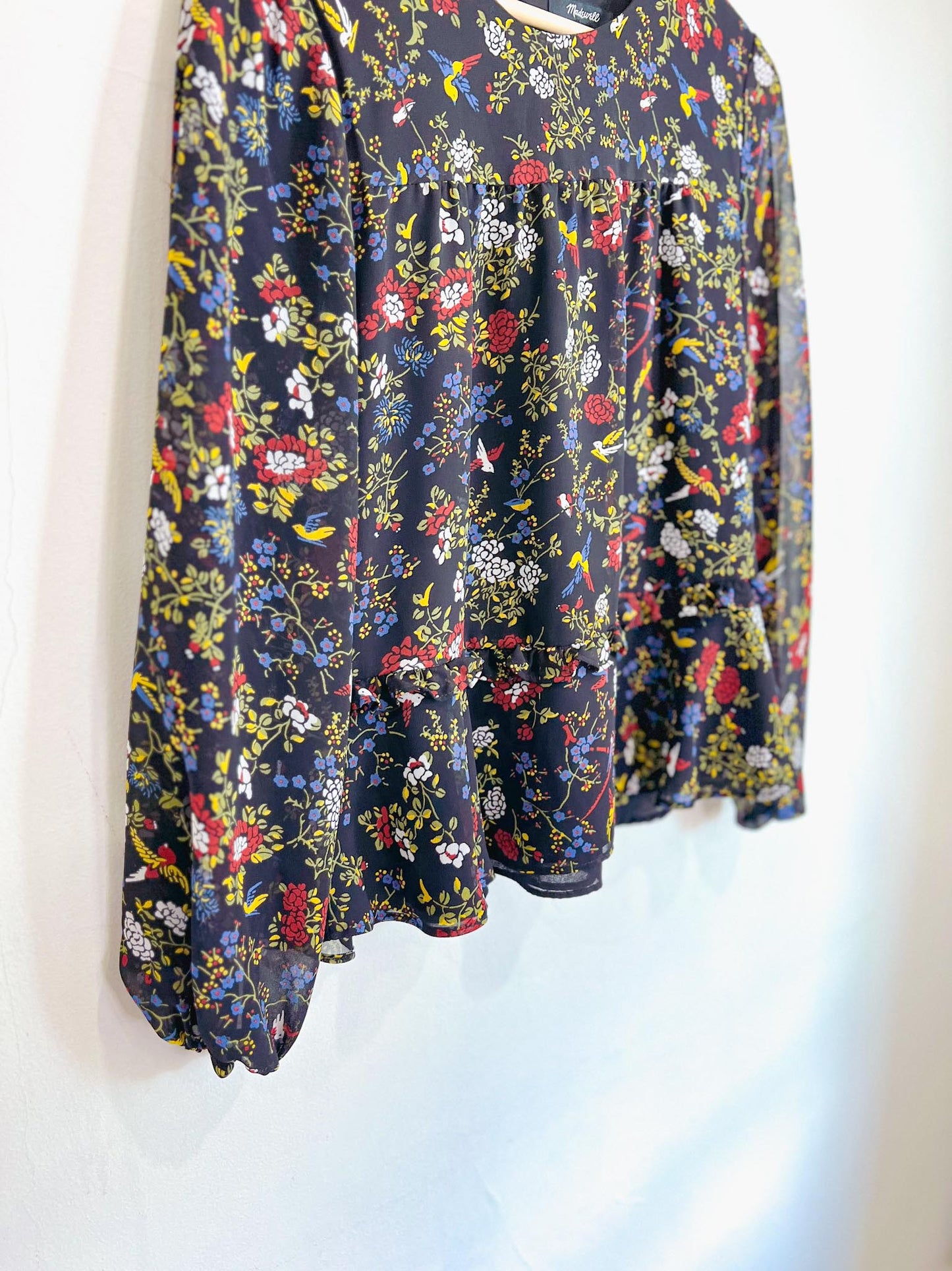 Madewell Long Sleeve Blouse in Black Floral (Size S)