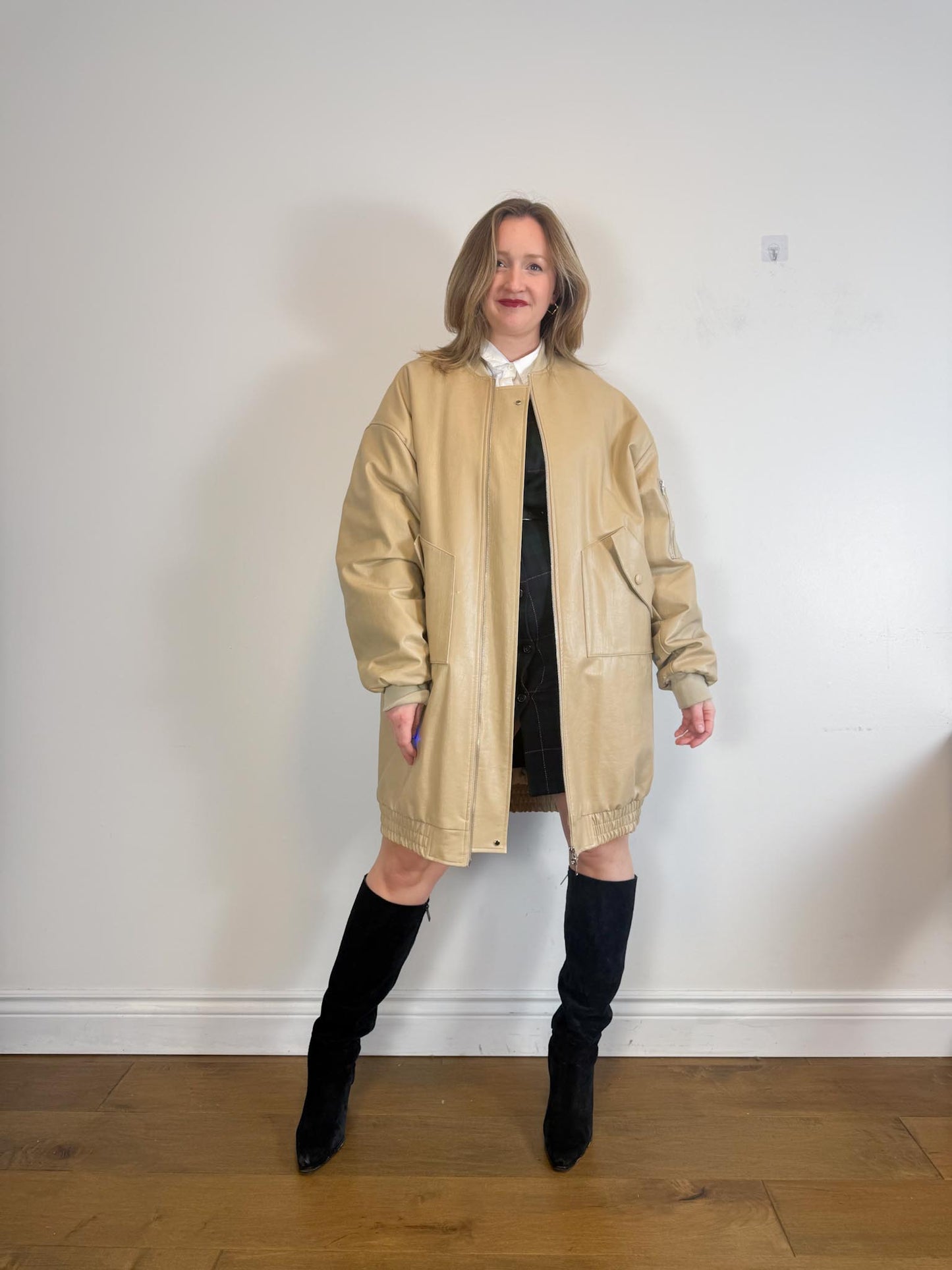 The Frankie Shop "Jesse Faux-Leather Jacket in Beige NWT" (Size M-XL)